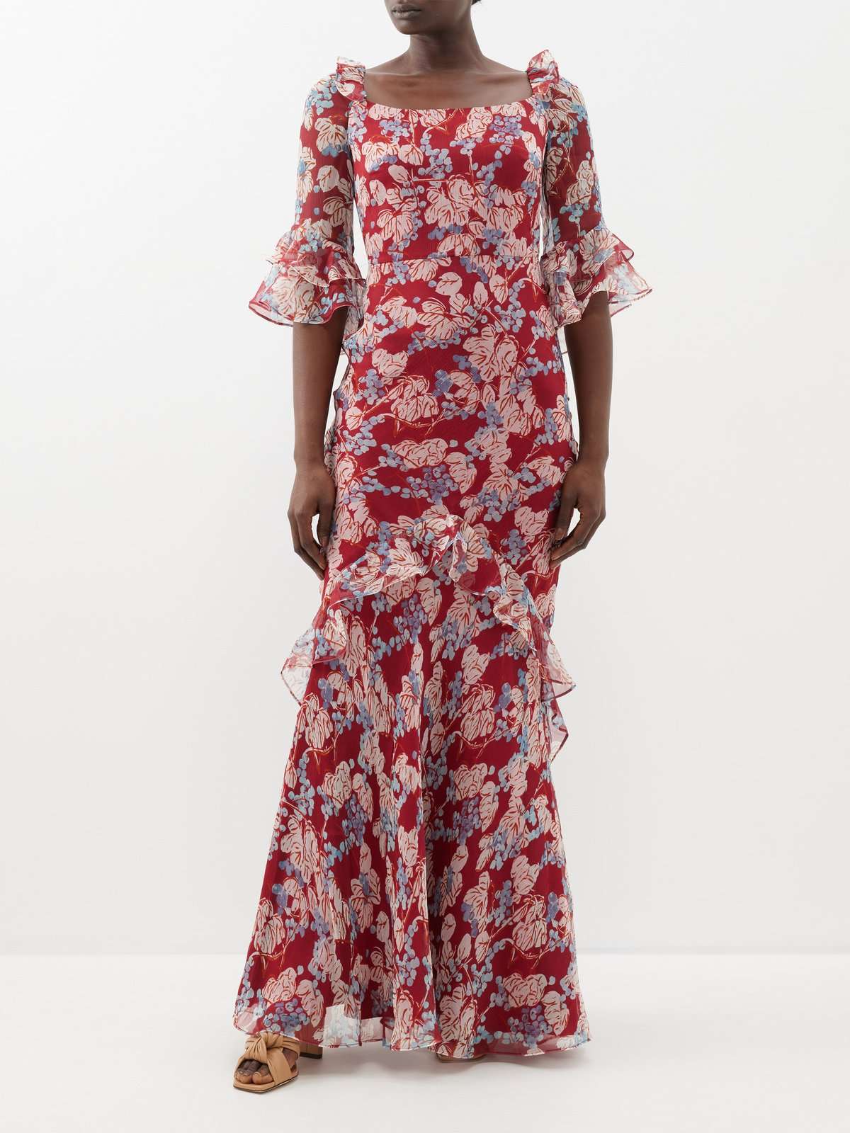платье макси Tamara из жатого шелка с цветочным принтом