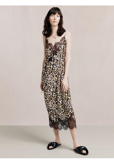 Шелковое платье-комбинация с леопардовым принтом и кружевной отделкой