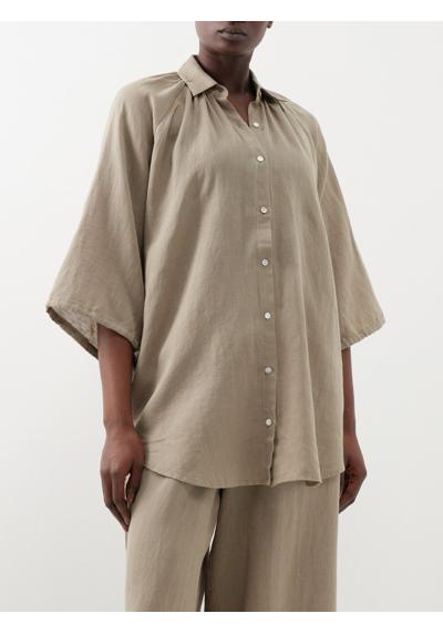 Рубашка из хлопка и льна La Ponche со сборным воротником