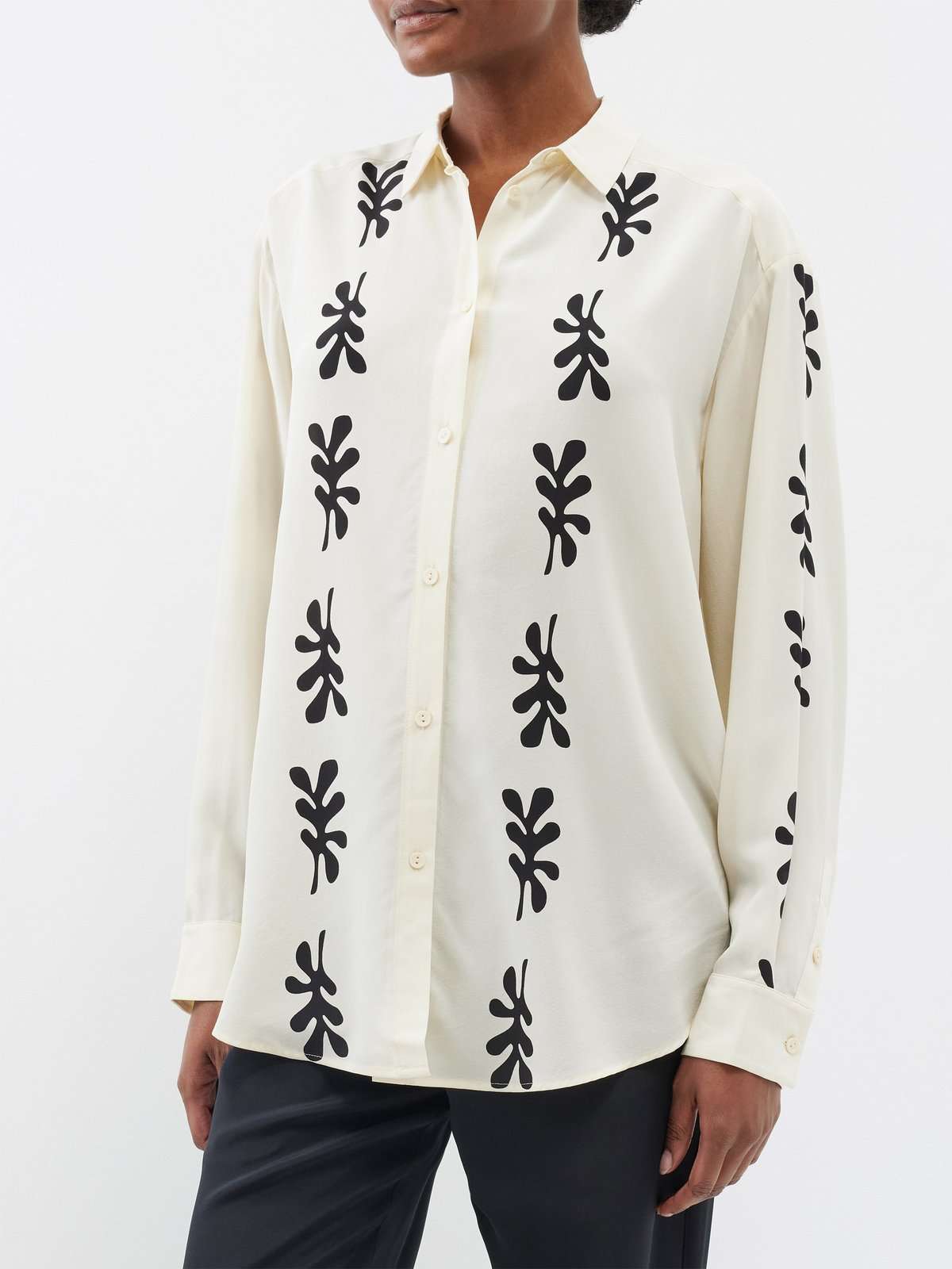 Рубашка из крепдешина из органического шелка с принтом в виде листьев
