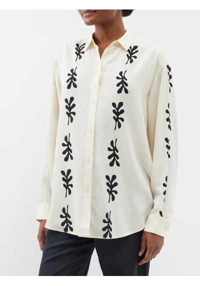 Рубашка из крепдешина из органического шелка с принтом в виде листьев