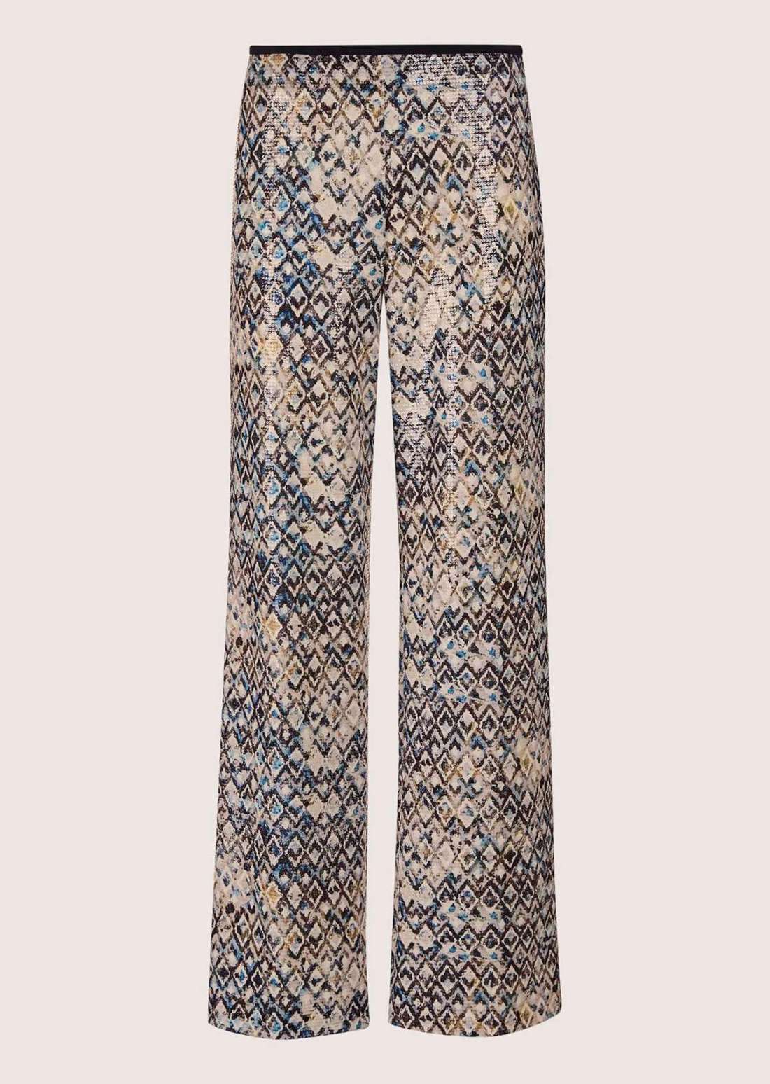 Широкие брюки с прижатыми складками и пайетками.