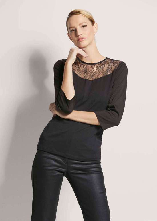 Рубашка с круглым вырезом и кружевом