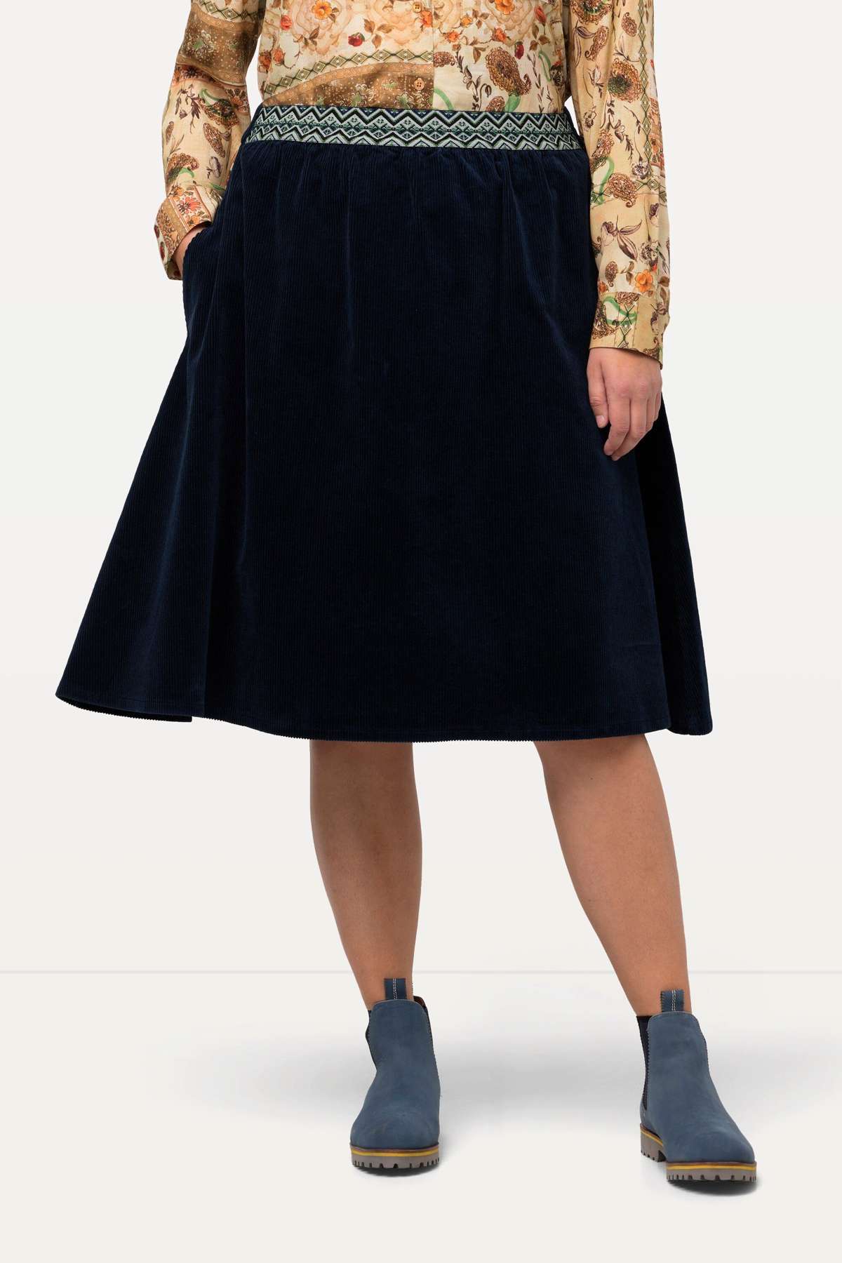 Кожаная юбка вельветовая юбка А-силуэта с декоративным эластичным поясом