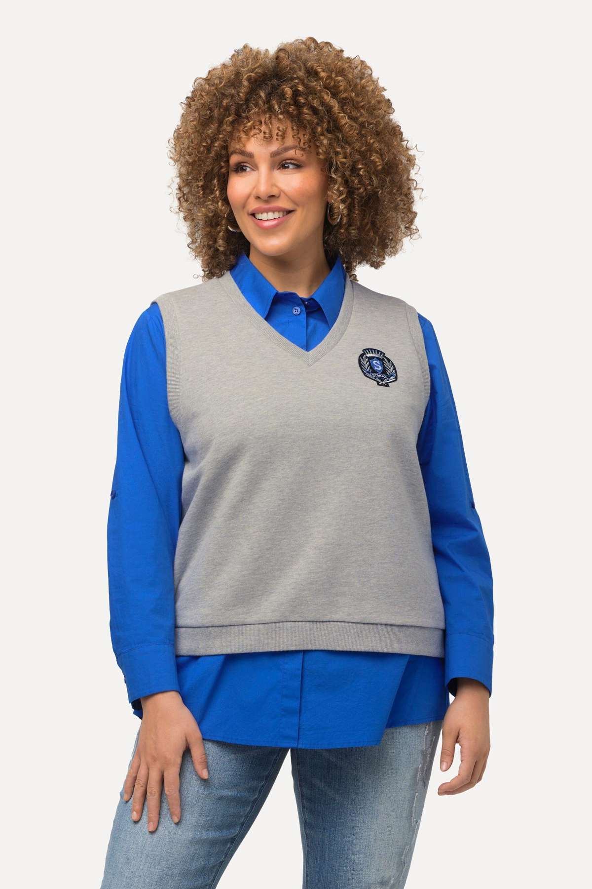 Толстовка, пуловер с нашивкой для колледжа, V-образный вырез
