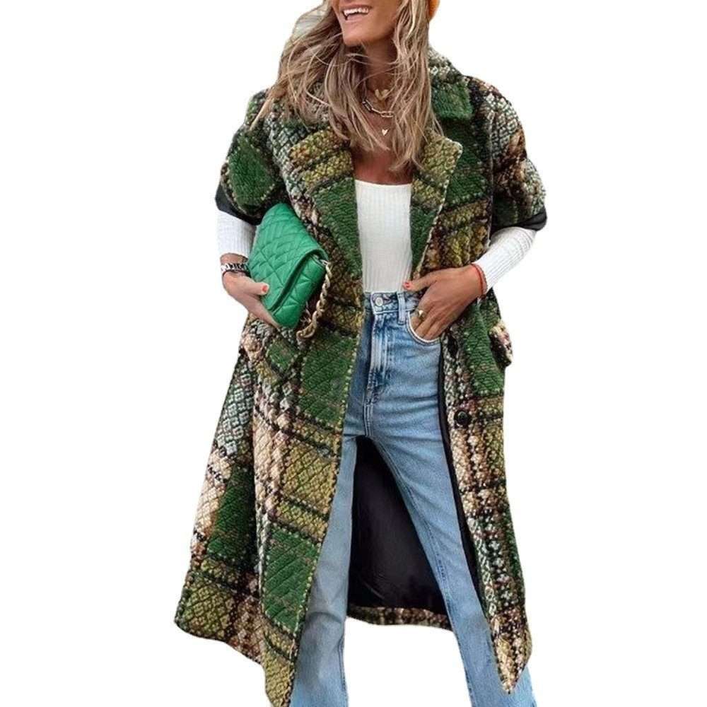 Длинное пальто Новое модное женское пальто с длинными рукавами и лацканами осенью и зимой с длинным принтом