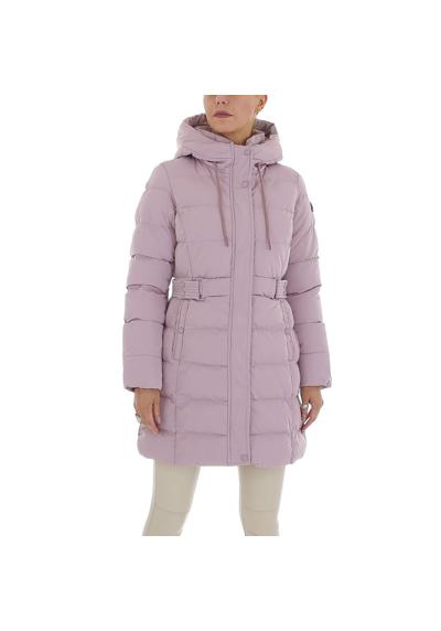 Зимнее женское пальто на подкладке с капюшоном для отдыха в старом розовом цвете