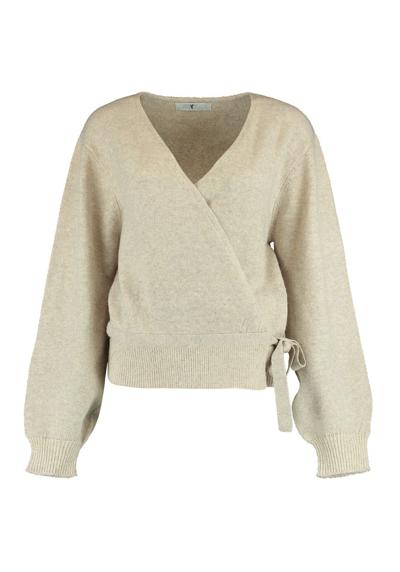 Вязаный свитер с запахом вязаный свитер-туника свитер с длинными рукавами RONJA 4707 бежевого цвета