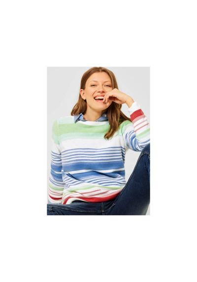 Полосатый свитер с разноцветным принтом