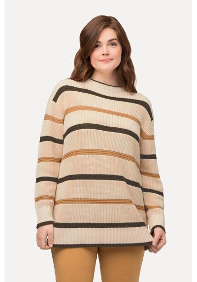 Вязаный свитер пуловер в полоску с круглым вырезом и длинными рукавами из органического хлопка