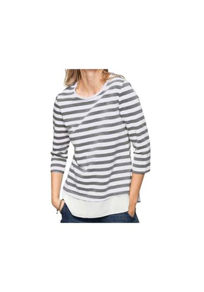 Толстовка с круглым вырезом 3/4, полосатая женская рубашка с длинными рукавами и вставкой, свитер черно-белый