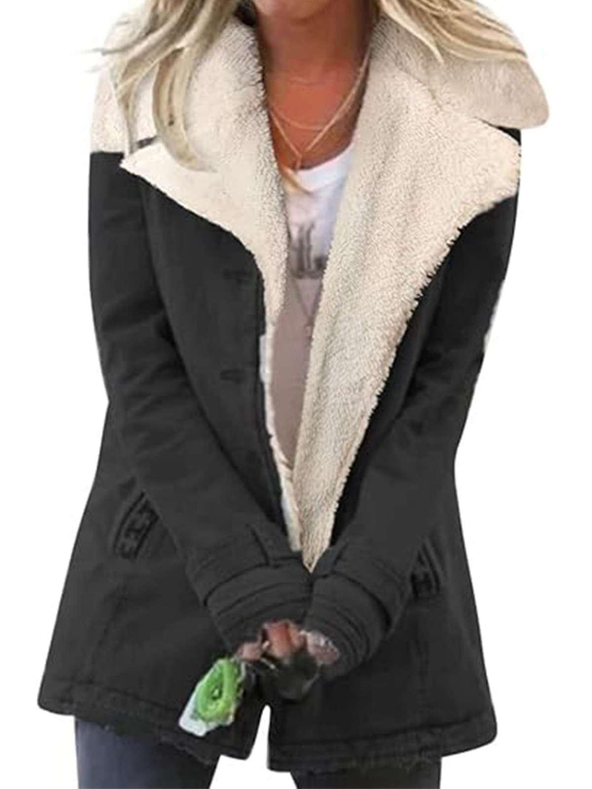 Длинное пальто, куртки женские на флисовой подкладке, зимние теплые (1 шт.