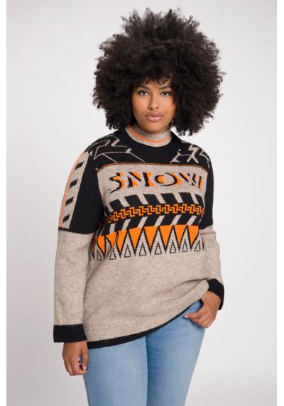 Вязаный свитер пуловер с шрифтовым мотивом, двойной воротник-стойка, длинный рукав