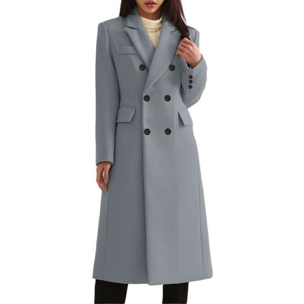 Функциональное пальто, двубортное женское пальто, длинное зимнее офисное пальто с карманами