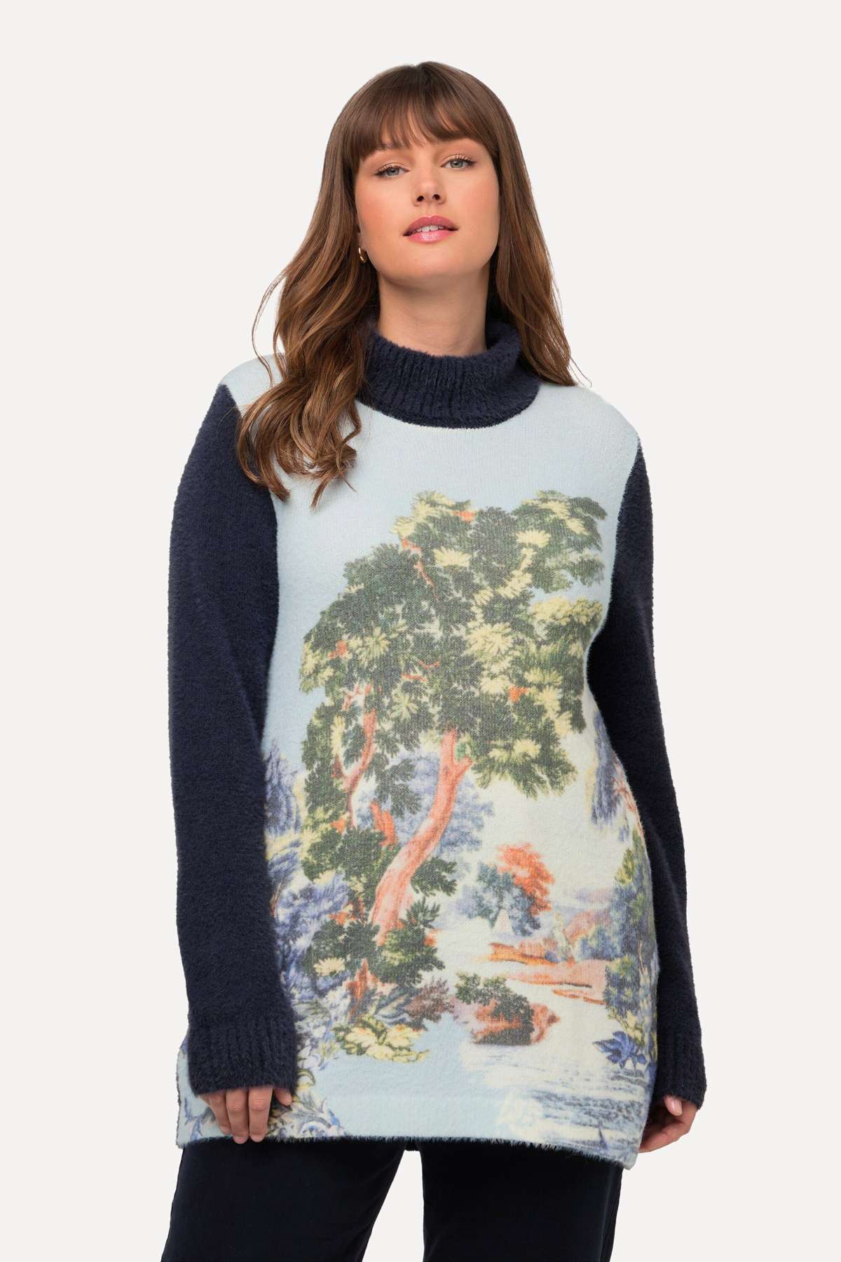 Свитер с высоким воротником, пуловер с пейзажной водолазкой и длинными рукавами