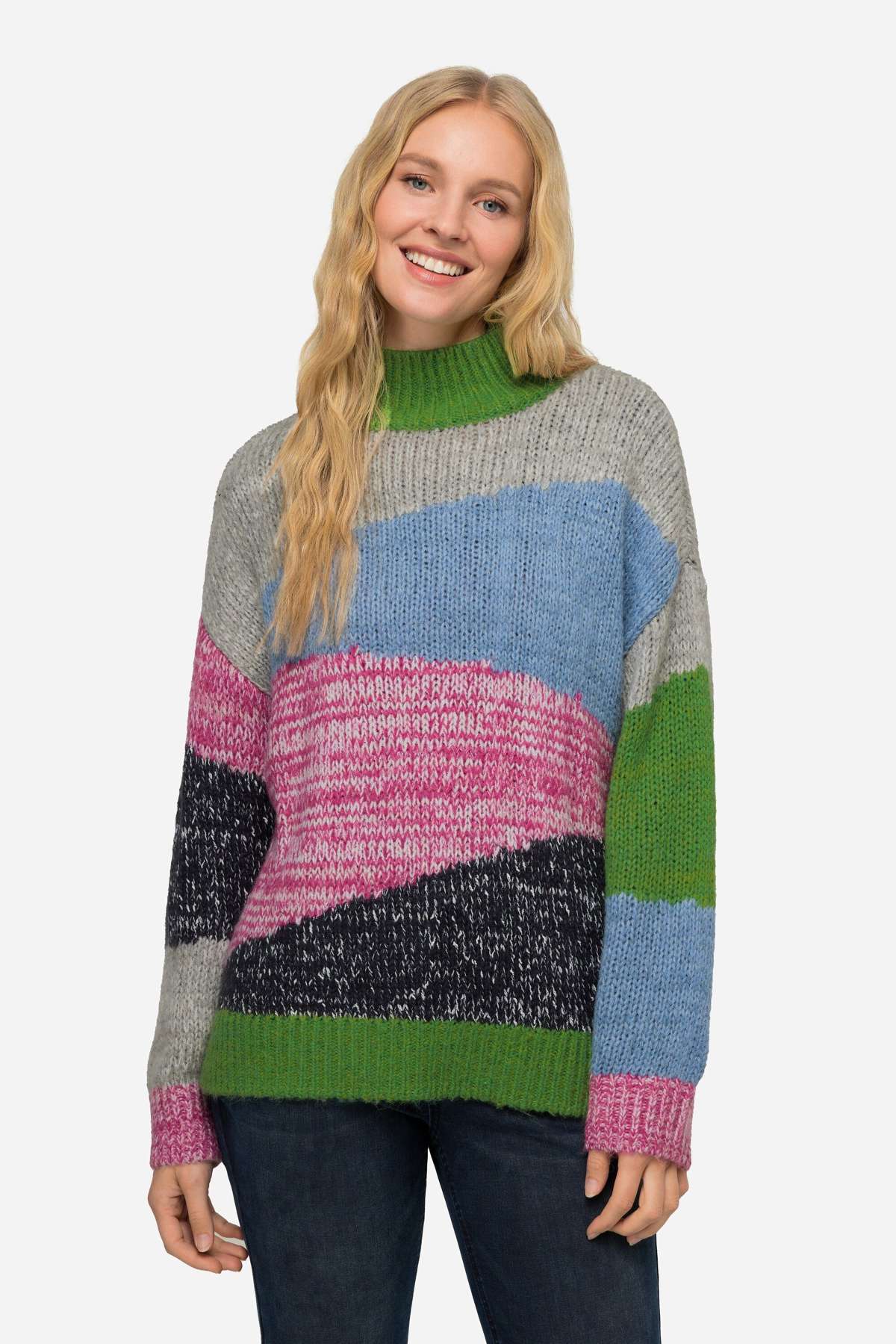 Вязаный свитер водолазка свитер колор блок