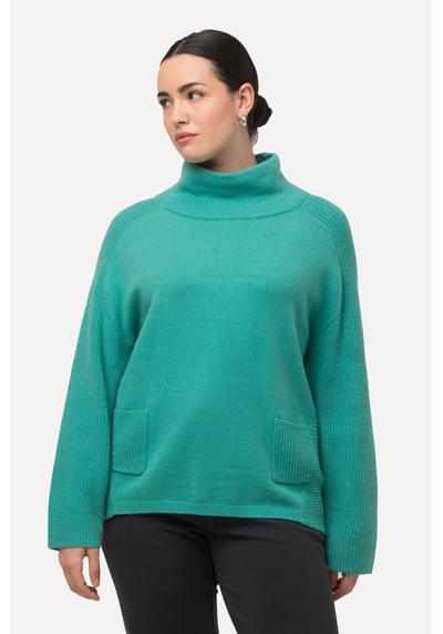 Вязаный пуловер пуловер ребристая вязка вставки воротник стойка длинные рукава