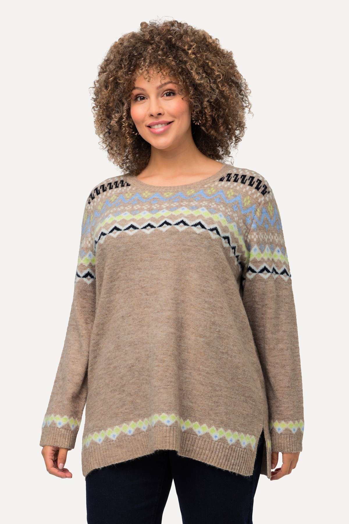 Вязаный свитер Норвежский свитер с содержанием шерсти, круглый вырез, длинный рукав.