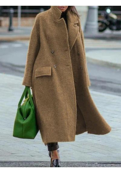 Длинное пальто, женское зимнее пальто, женское модное однотонное шерстяное пальто с карманами и длинными рукавами с воротником с лацканами
