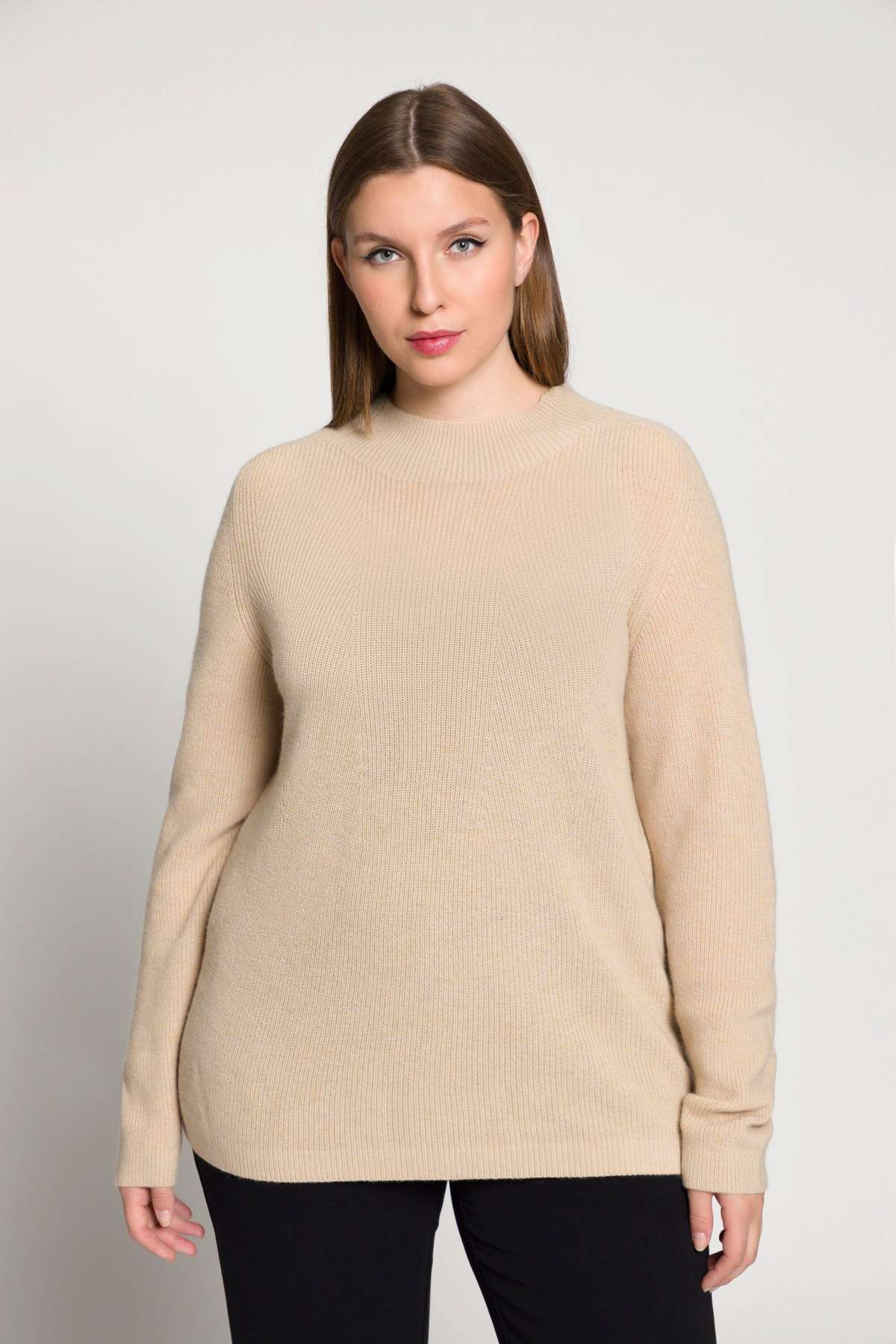 Вязаный свитер, пуловер из смесовой шерсти, вязаный в рубчик воротник-стойка