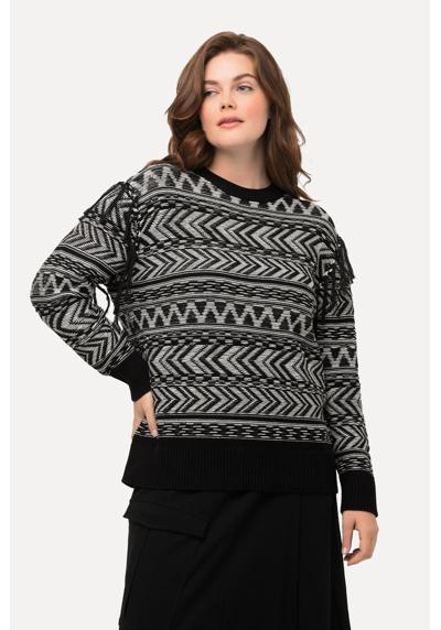 Вязаный свитер, пуловер с бахромой, круглым вырезом, длинными рукавами, органический хлопок