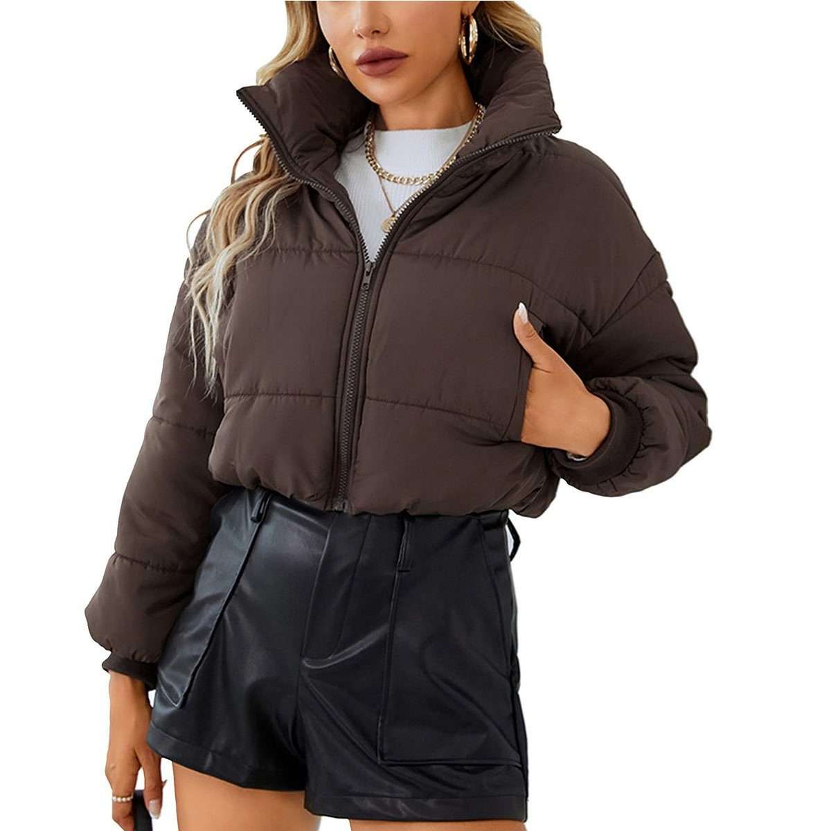 Пуховик, укороченная куртка-пуховик для женщин.Короткая зимняя куртка с воротником-стойкой для женщин.