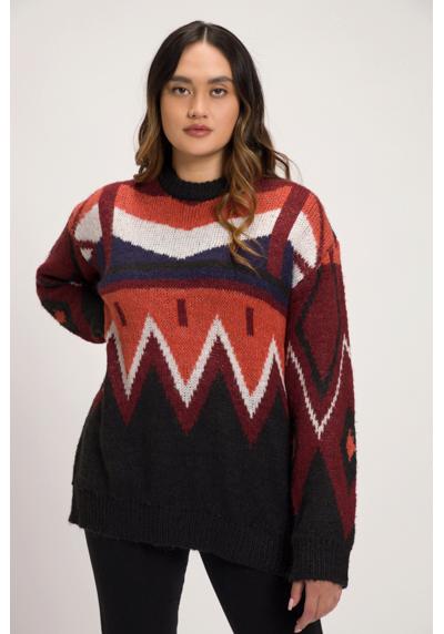 Вязаный свитер пуловер с этническим узором воротник стойка длинный рукав