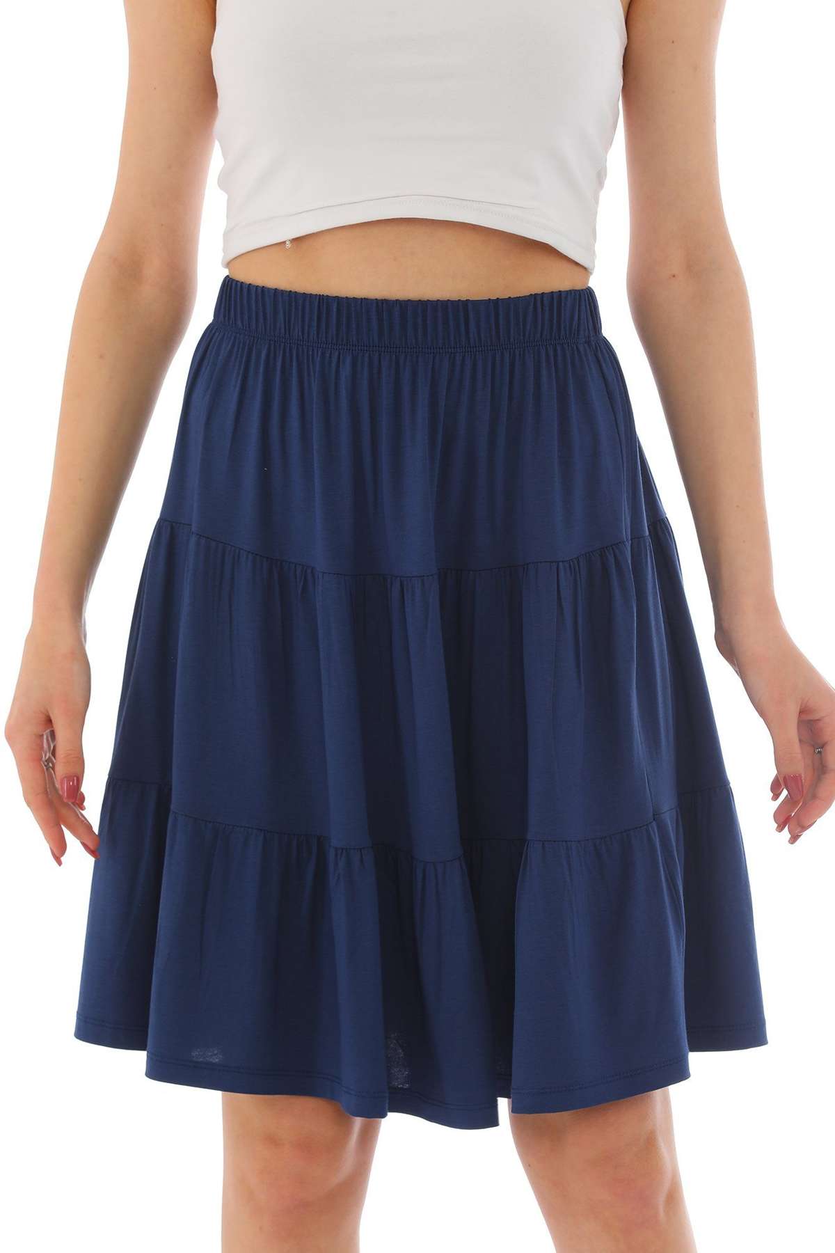 Летняя юбка базовая многоярусная юбка однотонная
