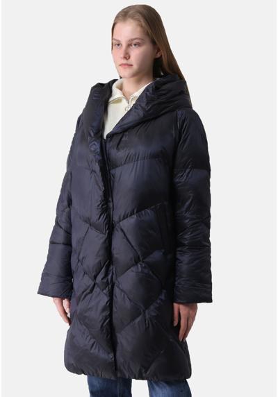 Стеганое пальто, элегантное, блестящее стеганое пальто для женщин темно-синего цвета.