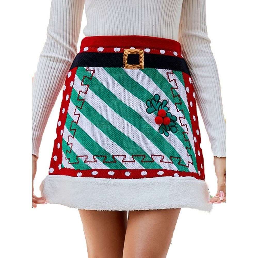 Юбка-трапеция, женская трикотажная юбка, модная мини-юбка, рождественская юбка, эластичная юбка на бедрах