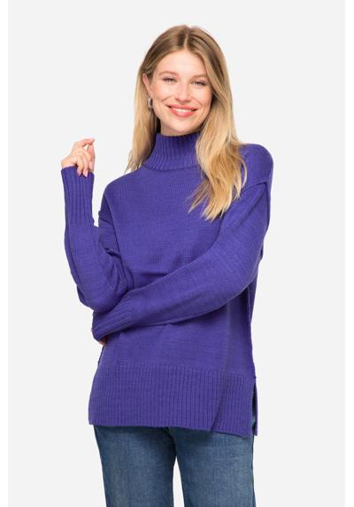 Вязаный пуловер из смесовой шерсти, воротник стойка, длинный рукав