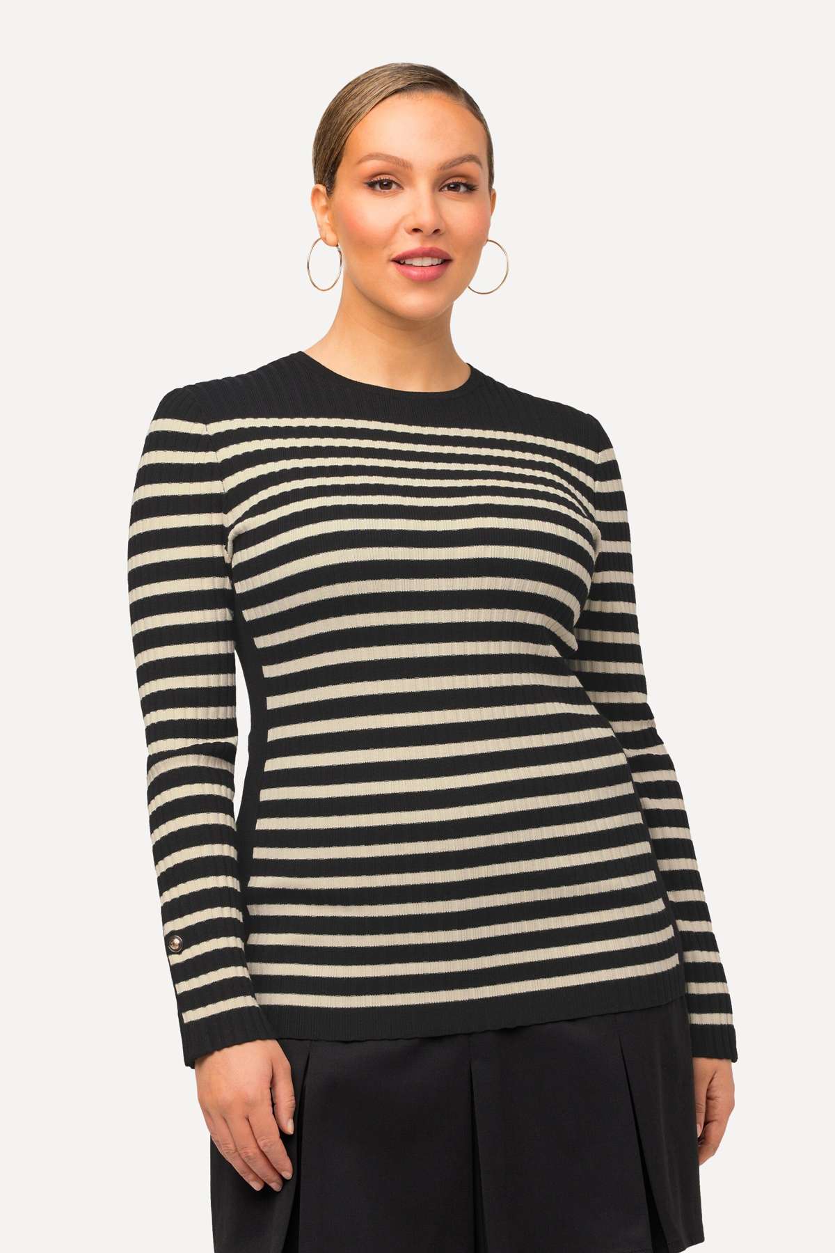 Вязаный свитер-пуловер в бретонскую полоску, узкий, с круглым вырезом, с длинным рукавом