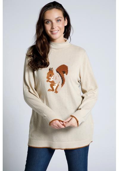 Вязаный пуловер с животным мотивом, воротник стойка, длинные рукава
