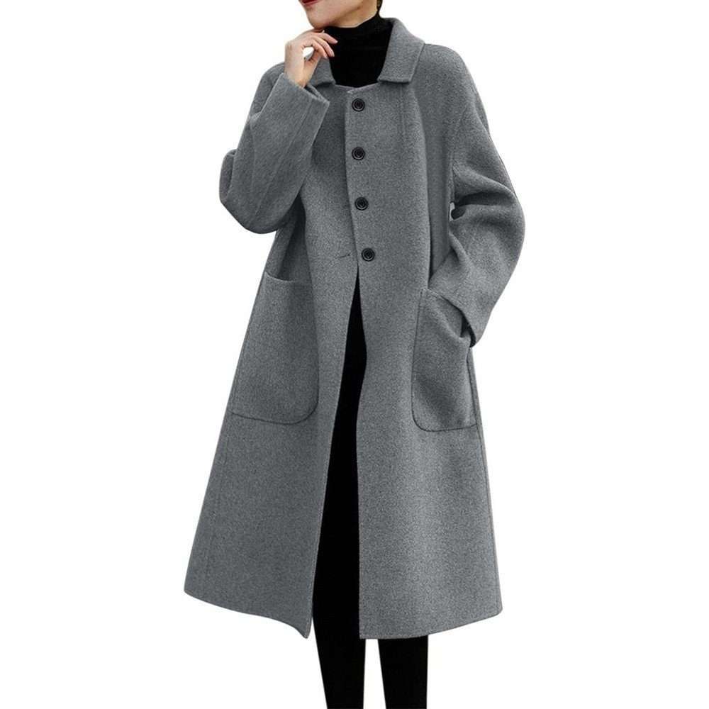 Длинное пальто, шерстяное пальто, тренч, женское зимнее пальто с длинными рукавами, свободная переходная куртка