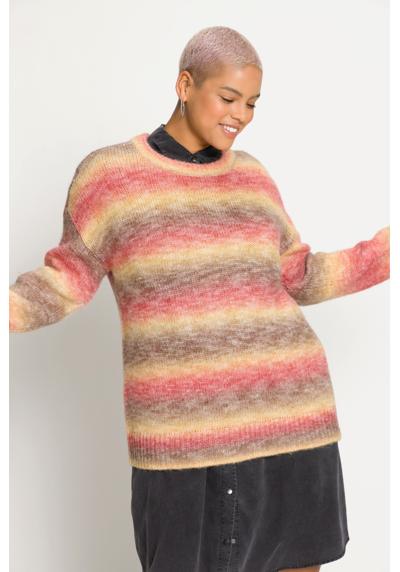 Вязаный свитер-пуловер оверсайз с градиентом, круглым вырезом и длинными рукавами