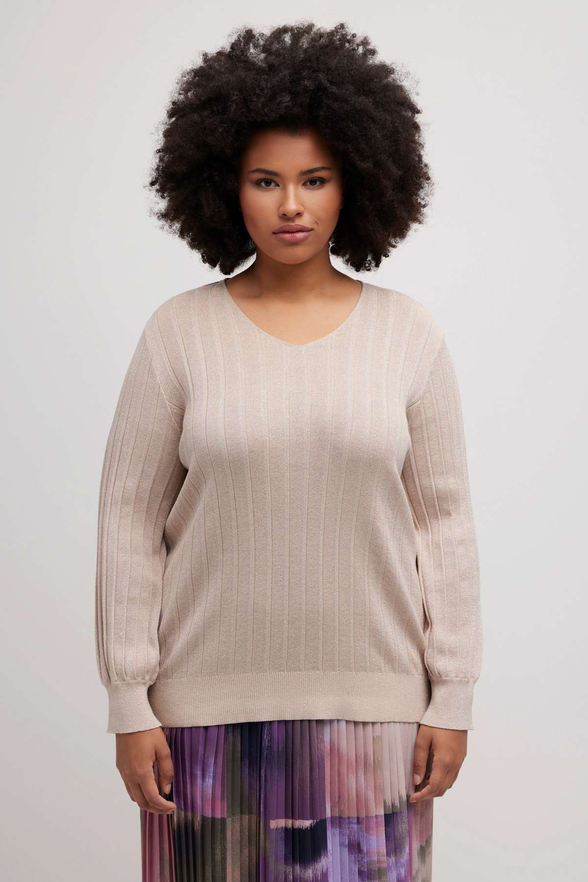 Вязаный свитер пуловер с металлическим эффектом V-образный вырез с длинным рукавом