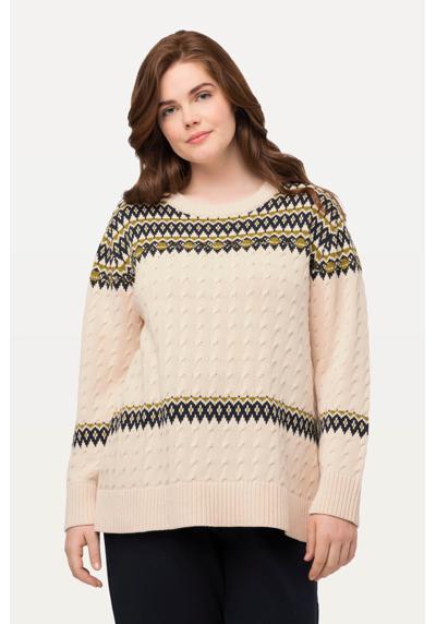 Вязаный свитер пуловер Fair Isle с круглым вырезом и длинными рукавами из органического хлопка