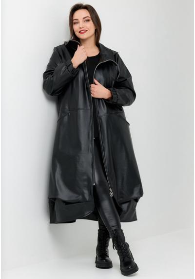 Длинное пальто кожаное пальто А-силуэта из искусственной кожи асимметричное