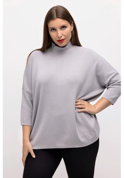 Вязаный свитер-пуловер со структурными полосками, воротник-стойка оверсайз