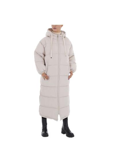 Зимнее пальто женское для досуга с капюшоном на подкладке бежевого цвета