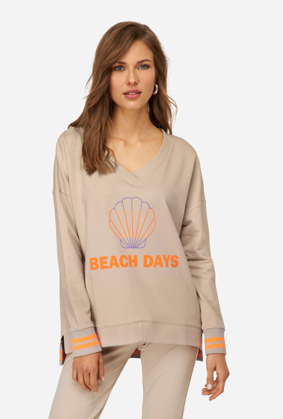 Толстовка-свитер BEACH DAYS с неоновым принтом, V-образным вырезом и длинным рукавом