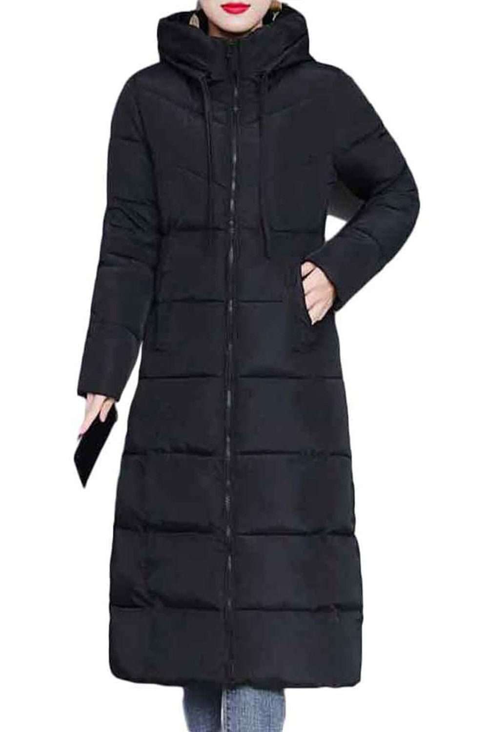 Стеганое пальто женское длинное пальто зимнее пальто с капюшоном зимняя теплая однотонная парка ветрозащитная куртка