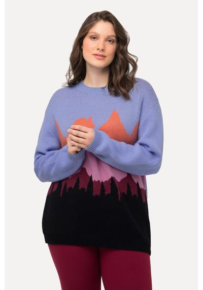 Вязаный свитер-пуловер горы с круглым вырезом и длинным рукавом