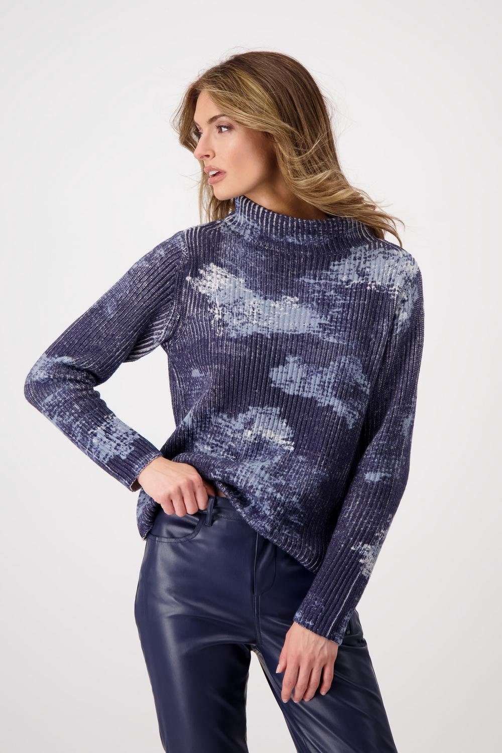 Свитер с круглым вырезом, пуловер с облачным принтом и жемчужным узором