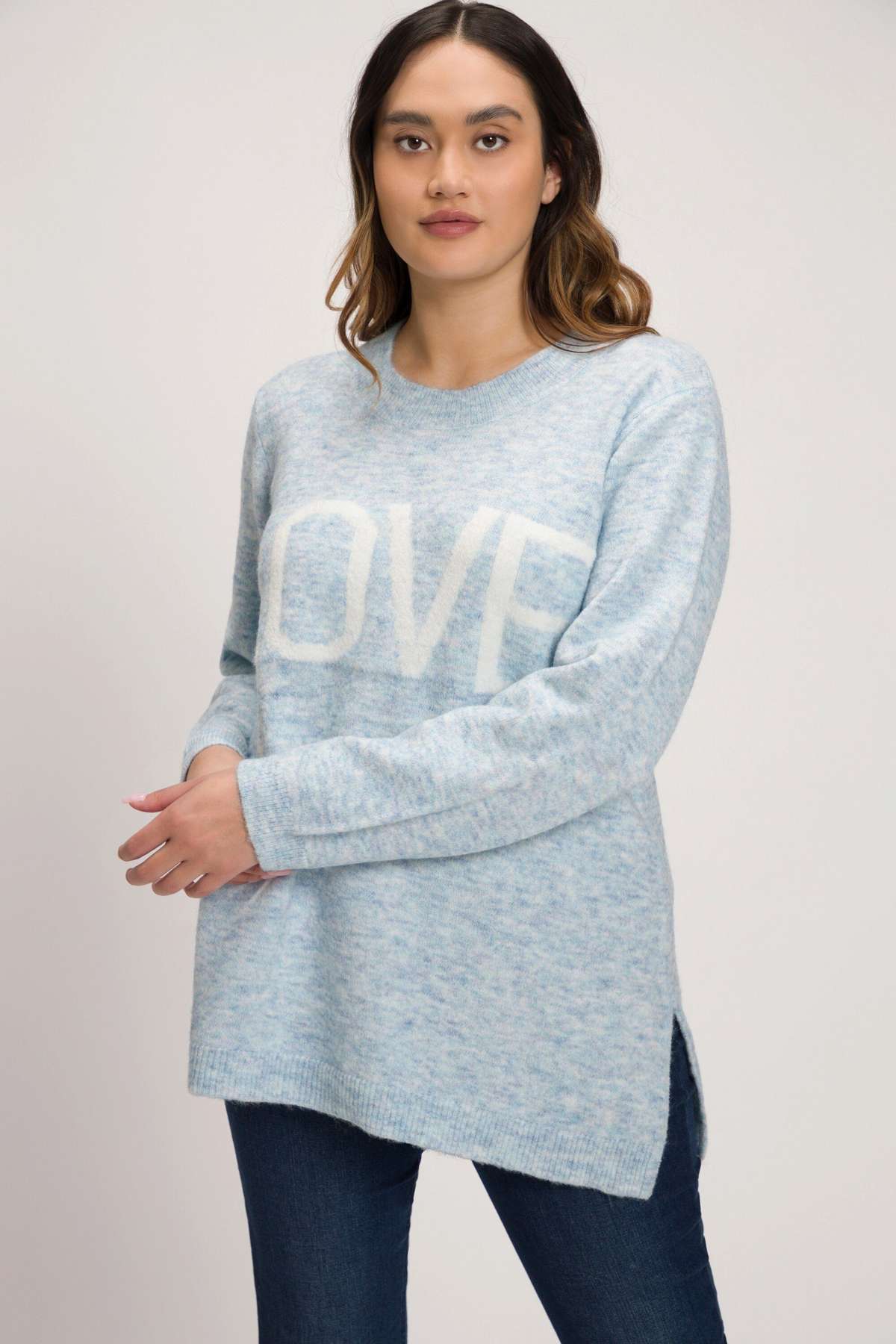 Вязаный свитер-пуловер в крапинку LOVE V-образный вырез с длинным рукавом