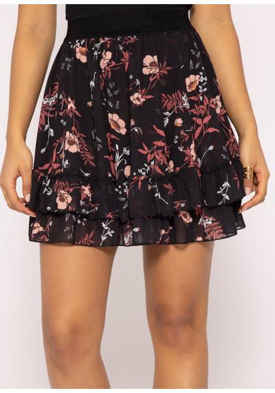 Юбка с рюшами, мини-юбка женская с цветочным узором, короткая юбка А-силуэта с эластичным поясом