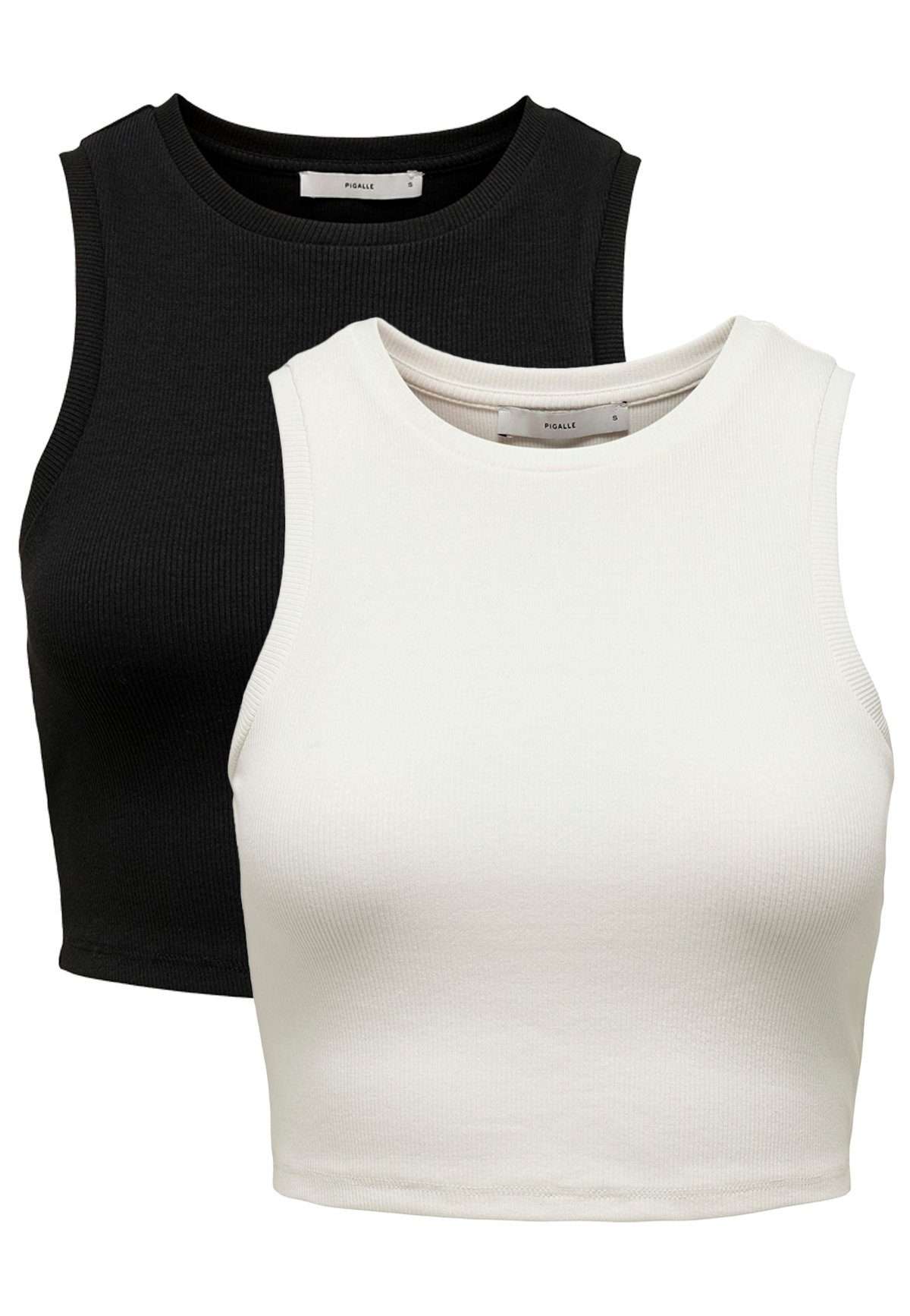 Укороченная майка-рубашка, набор из 2 коротких базовых комплектов ONLVILMA (2 шт.) 4958 в черно-белом цвете