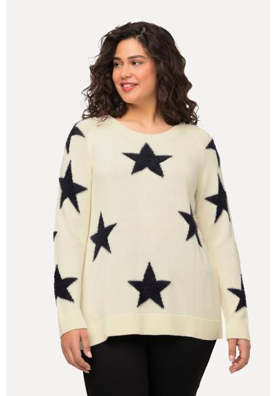 Вязаный свитер-пуловер с пушистыми звездами и круглым вырезом с длинным рукавом
