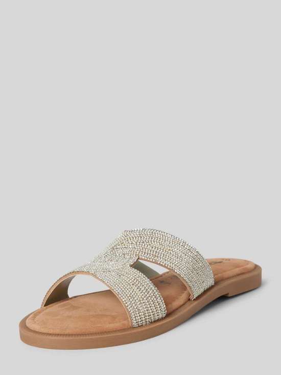 Шлепанцы из кожи с отделкой декоративным камнем