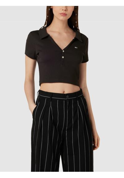 Cropped Poloshirt in Ripp-Optik